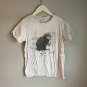Fantastic Beasts Fantasy Harry Potter Niffler White Grey Graphic T-shirt sz XS